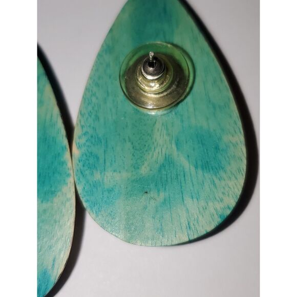 A Pair of Painted Wooden Earrings Southwestern Native American Pattern Pierced - Picture 8 of 13